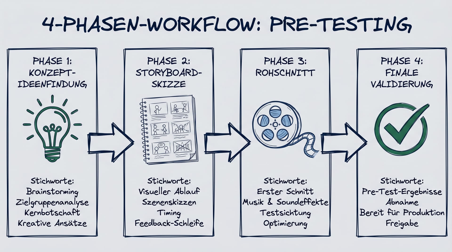Der 4-Phasen-Workflow vom Brief bis zum Launch im AI-Pre-Testing