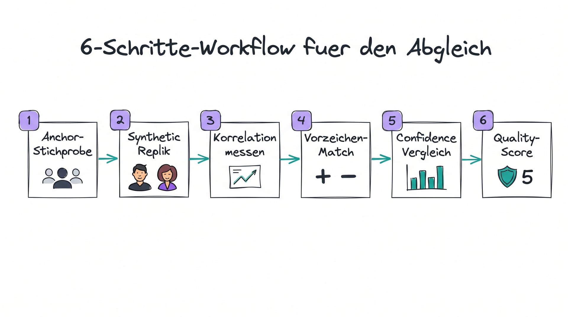 6-Schritte-Workflow fuer den Abgleich synthetischer und realer Daten