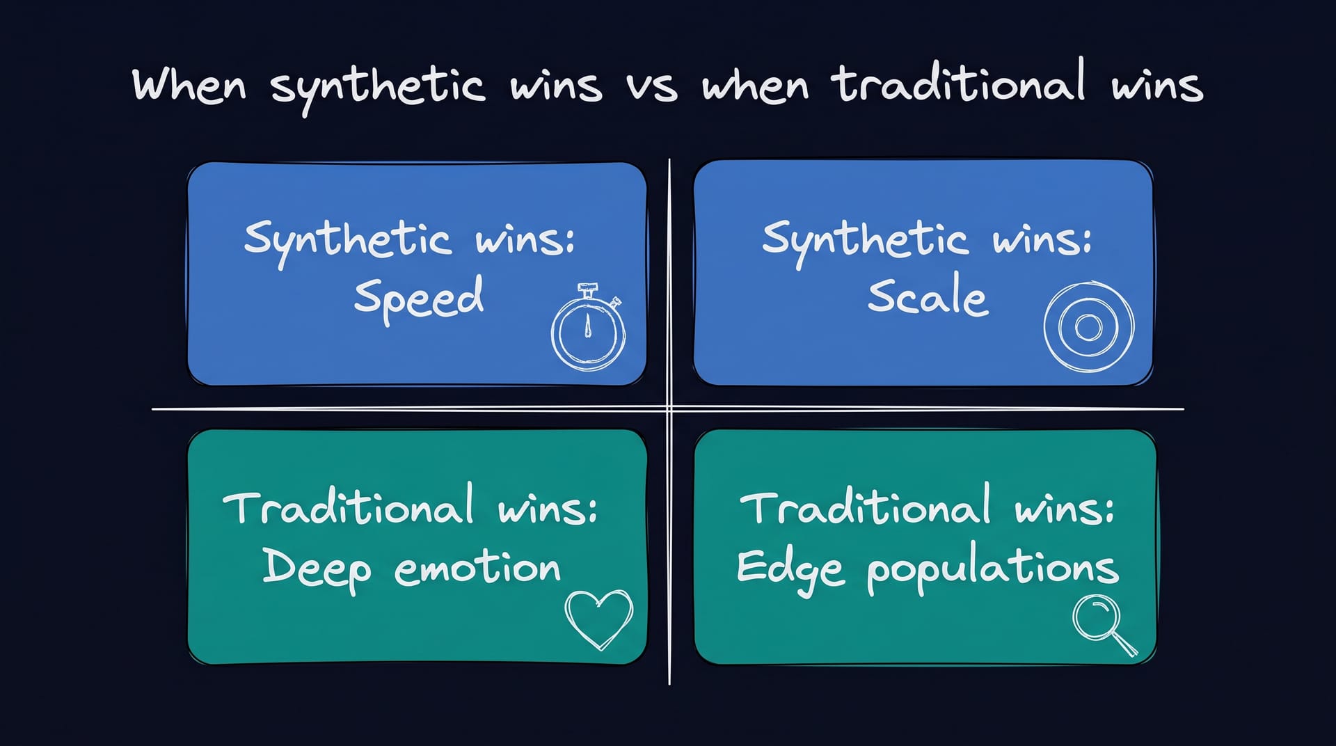Decision matrix: when synthetic wins vs when traditional wins