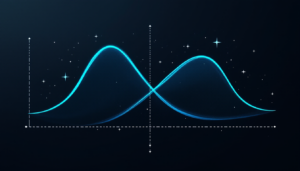 Overlapping synthetic and real demographic distribution curves illustrating validation of an AI audience segment