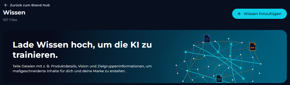 Die Seite Wissen im Brand Hub mit dem Button Wissen hinzufügen